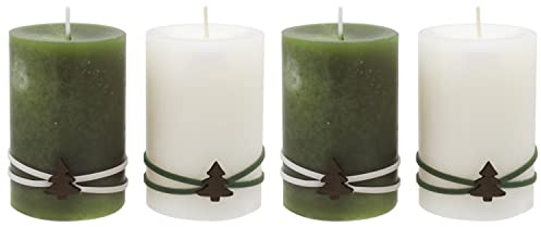 ZauberDeko 4 Adventskerzen Kerzen Stumpenkerzen Adventskranz Grün Creme Tannenbaum Weihnachten Advent Deko Tischdeko
