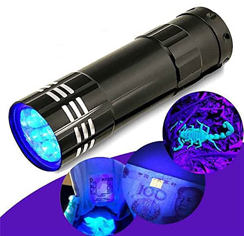 HshDUti Lampe de poche UV - 9 LED - 395 nm - Détecteur de lumière noire - Pour urine d'animaux domestiques, taches, punaises de lit et scorpions - Noir