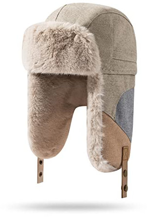 Clakllie Uschanka Russische Mütze Jagdmütze Trappermütze Winddicht Russische Trooper Pelz Skifahren Cap Ohrenklappen Warme Bombermützen Skimütze Pilotenmütze Fliegermütze mit Kunstfell Ohrenschützer