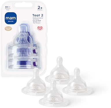 MAM Teats Size 2 | 4 Pack | Medium Flow | Fits All MAM Bottles | Suitable from 2+ Months | Made from SkinSoft Silicone | Baby Accessories for Newborn