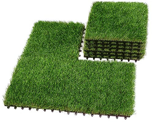 XLX TURF Ineinandergreifende Kunstrasen-Rasenfliesen, 30,5 x 30,5 cm, 9 Stück, künstlicher Grasteppich für Terrasse, Balkon, Deck, Bodenbelag, Hinterhof, Innen- und Außenbereich, Rasendekoration,