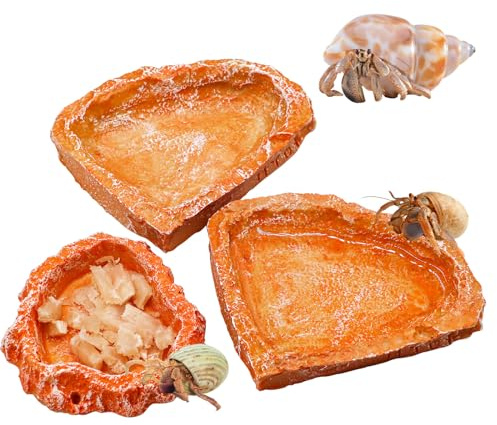 3 Pack Reptile Food Dish, Resin Hermit Crab Food & Water Bowl, Reptile Feeding Food Dish Kit, Tank or Aquarium Accessory, Suitable for Turtle Lizard Hermit Crab Snail Bearded Dragon Leopard Gecko