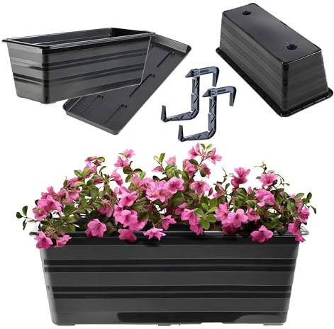 KADAX Fioriera 40 cm con sottovasi e 2 manici Antracite, Vaso da balcone in plastica, Fioriera resistente alle intemperie, Vaso per fiori, Fioriera da ringhiera per fiori, erbe aromatiche