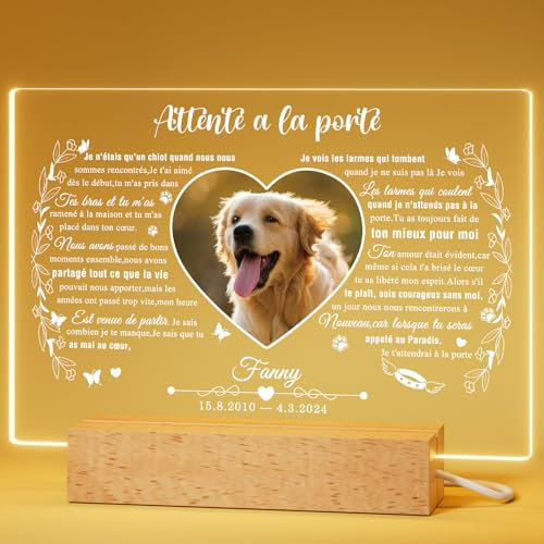 Bemaystar Cadeaux Commémoratifs Souvenir Chien Décédé - Objets Commémoratifs et Funéraires pour Chiens, Personnalisés Plaque, Decede Plaque Funeraire pour, Chat Chien Lampe Texte&Cœur