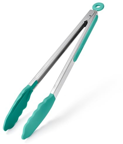 U-Taste Silicone Kitchen Tong, 250℃ Heat Resistant, 30cm, Aqua Sky | Non Stick Rubber Tipped, 18/8 Stainless Steel Handle, Smooth Locking, Heavy Duty for Cooking Serving Buffet Salad Barbecue