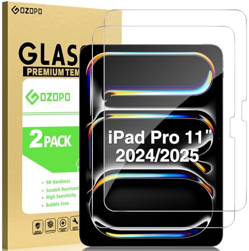 GOZOPO Pellicola Protettiva per iPad Pro 11 pollici (M5/M4, 2025/2024), [Antigraffio] Pellicola in Vetro Temperato per iPad Pro 11'' 2025/2024