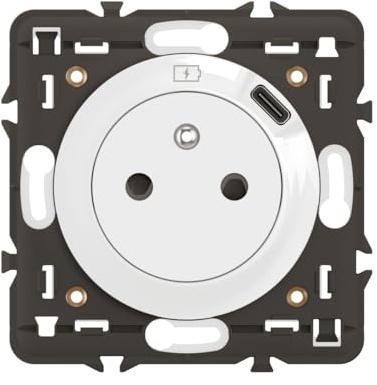LEGRAND - Prise Electrique Murale avec Terre Céliane Surface avec Prise Chargeur USB 7,5W intégré - Prise Affleurante avec Socle Rétractable - À compléter avec une Plaque - Blanc