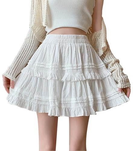 Adorling Jupe Courte en Dentelle pour Femme, Taille Haute, Printemps Été, Élégante et Confortable, Style Universitaire