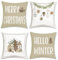 Bonhause 4er Set Kissenbezüge Weihnachten 45 x 45 cm Weihnachtsbäume Weihnachtsbälle Kiefernblätter Dekorative Kissenhülle Zierkissenbezüge für Sofa Zuhause Winter Dekoration