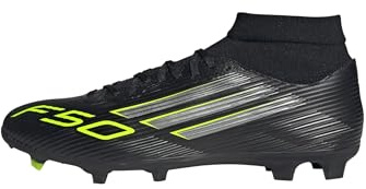 Adidas Unisex - Adulto F50 League Mid Firm Ground/Multi Ground Football Boots, Core Black/Iron Metallic/Lucid Lemon, 46 EU