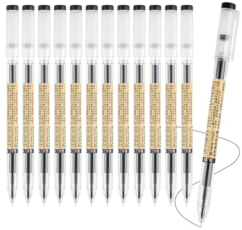 Stifte, 12 Stück Tintenroller Schwarz, 0.5 mm Gelschreiber Schnelltrocknende Tintenschreiber, Gel Pen Gelstifte Set für Schreiben, Journaling, Malen, Doodling, Notizen