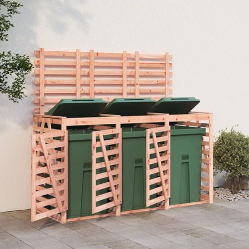 Gecheer Abri pour Poubelle Triple sur roulettes Bois Massif Douglas, Abri Range Poubelle Cache Conteneur Déchets avec Portes avec Système de Verrouillage pour Jardin, Extérieur