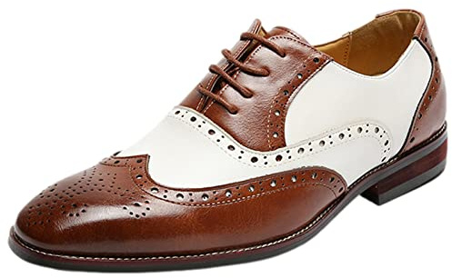 ANUFER Snygga brogues för män bröllopsskor Oxfords mikrofiber läder sömmar färger formella klänningsskor, Brun, 43.5 EU