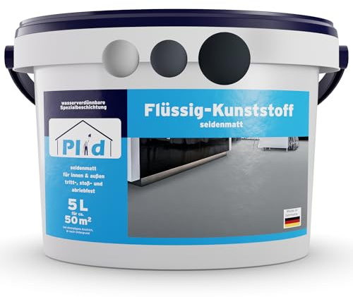 Plid® Flüssigkunststoff Innen & Außen, Anthrazitgrau 5L - Flüssiger Kunststoff - Schutzschicht für Boden & Wand- Betonfarbe Wasserfest - Bodenbeschichtung Terrasse, Werkstatt, Keller - Flüssig PVC