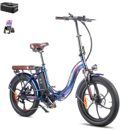 Fafrees F20 PRO elcykel hopfällbar cykel elcykel 20 tum fatbike, 250 W motor 36 V 18 Ah batteri, 20 x 3,0 tums mountainbike elcykel 40 Nm (bakväska + mobiltelefonhållare, färgglad blå)