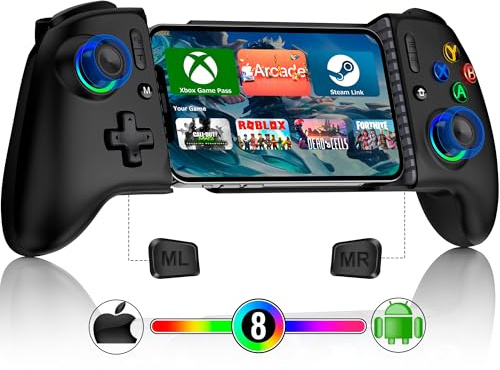 Elegamefy Handy Controller für Android/iPhone/Switch/Oled/Switch 2, Smartphone Controller mit Programmierbarem, Aufgerüstet Joystick ohne Totzonen, Led Licht