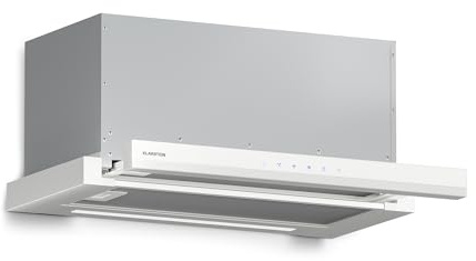 Klarstein Velaire Campana Extractora Integrada 60cm, 896 m³/h, Clase A++, Motor Silencioso, Control Táctil, LED, Filtros de Carbón, Campana Telescópica para Cocina Moderna, Blanco