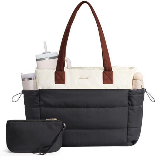 LOVEVOOK Tote Bags for Women, Puffer Work Tote Bag with Zip Laptop Bag | Lightweight Work Bags for Women with Compartments，Large Ladies Hand Bags Womens Teacher College Handbag for School Uni Travel
