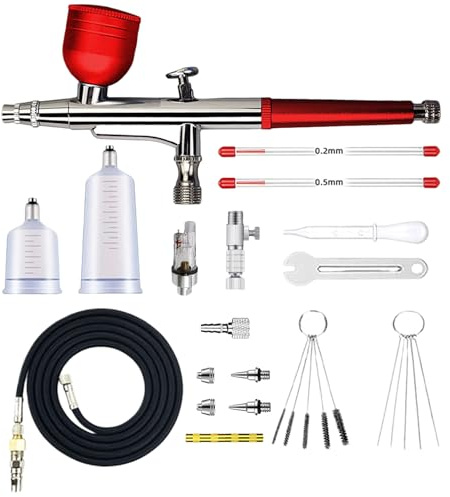 Airbrush set med luftpistol-kit, multifunktionellt Tragba luftborste-kit, airbrush kit med 0,2 mm 0,3 mm munstycken, kopp, flätad luftslang och rengöringsset, perfekt för modelltillverkning