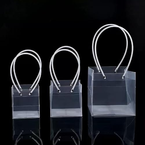 20 pezzi Borse Regalo Wedding bag in PVC Trasparente quadrata, Sacchetti Impermeabili con Manici Porta Oggetto Fiori Bomboniera per Matrimoni e Feste (22 * 22 * 22CM)