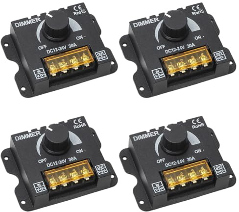 CEWROM 4 stycken LED-ljusremsdimmer, DC 12 V-24 V 30 A 360 W PWM-dimmer-styrenhet, dimmerknapp för att justera ljusstyrkan, ljusstyrkeregulator för ljusband