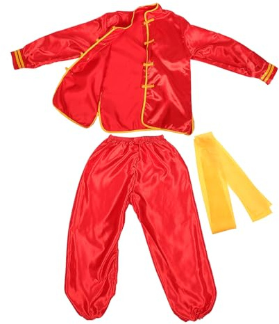 minkissy Ensemble de Kung-Fu pour Garçon et Filles 140Cm Rouge Manches Longues, Costume d'Arts Martiaux Chinois en Polyester Respirant, Uniforme Professionnel Polyvalent pour Tai-Chi,