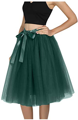 Gonna in tulle, da donna, classica, tutù, gonna a righe, con fiocco, con lacci, tutù a vita alta, gonna a pieghe Rockabilly, verde, Taglia unica