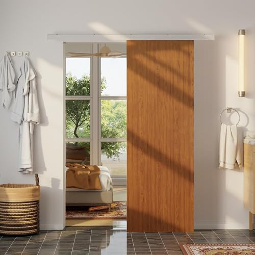 HOMCOM Porta Scorrevole Esterna Muro 75x210 cm, Binario Silenzioso in Lega di Alluminio, Kit Ferramenta, Guida, Porta da Interno in Stile Minimalista, in MDF, Impermeabile, per Cucina, Bagno, Ufficio