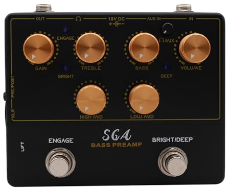 Alomejor Basförförstärkarpedal Aluminiumgitarrpedal med 18V 4-bands EQ Högimpedans DI-box och Hörlursutgång för Basgitarrövningsinspelningsscen