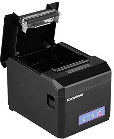 EXCELVAN - Impresora térmica de Recibos 300 mm/s 80 mm, Corte automático USB COM, Internet (100M), Ethernet, Puerto Serie Android e iOS, Windows y Linux, Soporte Negro