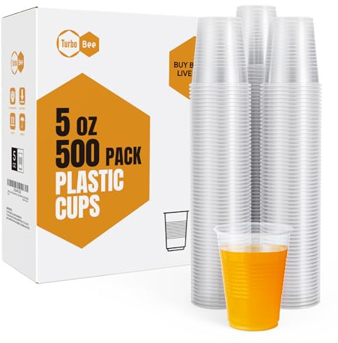 Turbo Bee 5oz Disposable Plastic Cups 500 Pack - Small Drinking & Sample Cups, Bulk Multi-Use Tumblers for Beverages, Mini Desserts, Home, School, Parties, or Commercial Use