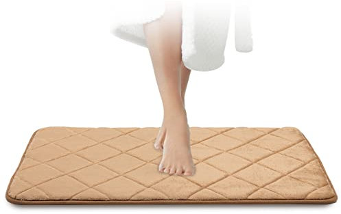JAWAonline Badezimmerteppich Beige - Pflegeleichte Badematte Memoryschaum - Extrem Saugfähiger Badteppich - Badvorleger rutschfest - Waschbarer Bad Teppich Badezimmer - Duschvorleger 50x80cm