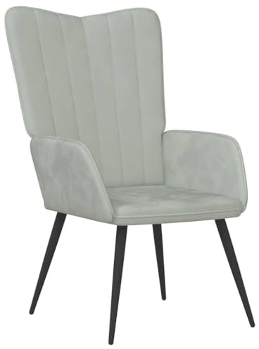 vidaXL Relaxsessel, Sessel mit Stahlrahmen, Relaxstuhl Polsterstuhl mit Armlehne, Fernsehsessel Polstersessel Wohnzimmer, Modern, Hellgrau Samt