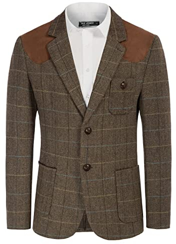 PJ Paul Jones Giacca Formale da Uomo in Tweed a Spina di Pesce con Due Bottoni in Misto Lana, M