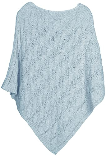 styleBREAKER Poncho Femme en Maille épaisse avec Motif torsadé, col Rond, Cape Tricot Chaud, Poncho d’Hiver élégant 08010040, Couleur:Bleu Pigeon