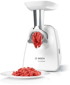 Hachoir a viande SmartPower - BOSCH - MFW2520W - 2 grilles de hachoir - Garnisseur de saucisses - Blanc