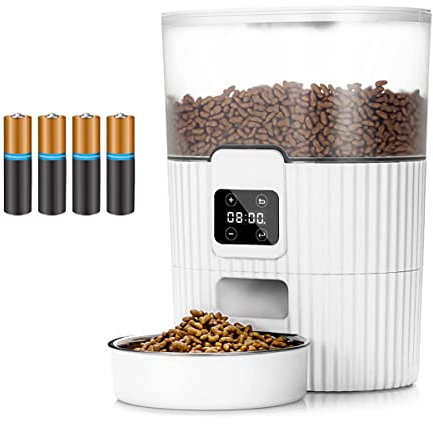 Automatischer Futterspender, Futterautomat für Katze, Katzenfutterautomat 3 L mit Zeitschaltuhr, inkl. 4 Batterien, USB-Ladelkabel und Safety Lock