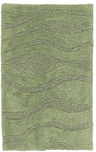 RugVista Badematte Breeze, 80 x 50 cm, Rechteckig, Mittelflor, Anti-Rutsch, Moderner Badteppich, Maschinenwaschbar bis 30°C, 100% Baumwolle, Grün