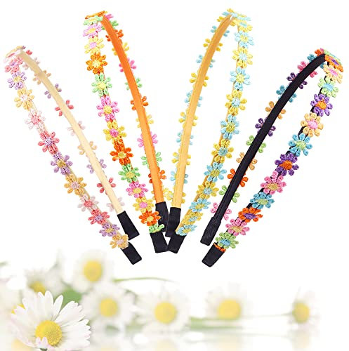 Hayaww 4 Pcs Blumen Stoff HaarbäNder, GäNseblüMchen-Blumen-Stirnband Blumenkranz Blume Krone Stirnband Haarreifen Damen Blumen Blumenkranz Haarband FüR Schule, Daywear, Festival, Hochzeit, Party