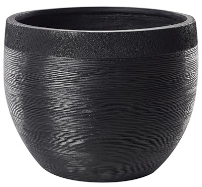 Blumentopf Glasfaser Beton-Optik schwarz rund 50 x 50 x 39 cm Modern Zakros
