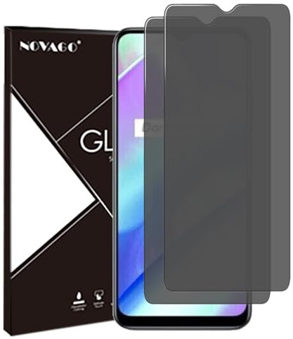 NOVAGO Compatible con Realme C25Y, C25/C25S/C30/C33/C35 – Juego de 2 protectores de pantalla de cristal templado resistente 0,33 mm 9H (tintado antiespíon)