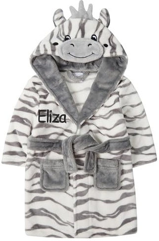 Gembroidery Personalised Baby Bathrobe Hooded Fleece Dressing Gown Super Soft Gifts Robe For Boys Girls Cute Teddy Ears (18-24 Zebra)