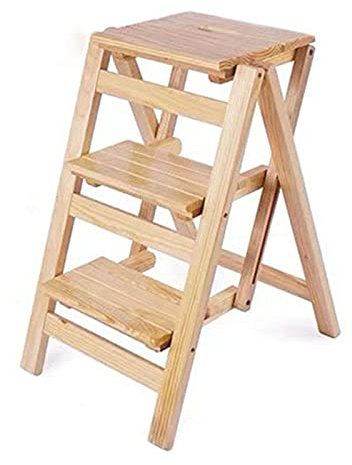 Generisch Klappbarer Tritthocker, 3-stufige Holzleitern, kleine Fußhocker, ultraschlanke Profilstufen, robust und tragbar für Zuhause, Büro, Küche, Fotografie, Holzfarbe