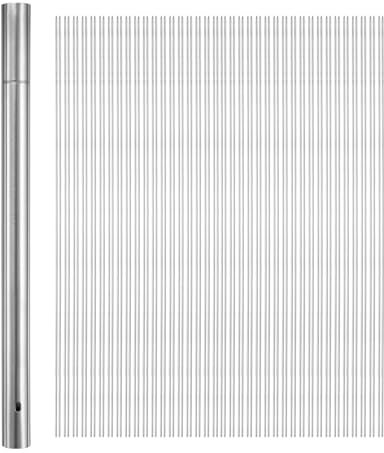 QUARKZMAN 100 Piezas Brochetas de Metal 40cm x 2.8mm Palos Redondos de Acero Inoxidable Reutilizables para Barbacoa Al Aire Libre con Tubo de Almacenamiento para Carne Camarones