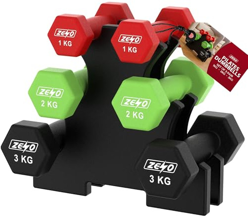 ZENO Dumbbells Set | Dumbbells Set Women | Sweat Resistant Weights for Women with Storage Stand | Vinyl Coated for Ultimate Grip | Weights for Pilates & Home Workouts | Includes 1KG, 2KG, 3KG | Bloss