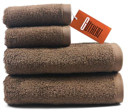 Gutherz | Handtuch Set | Badetuch Set 600g/m2 Luxusklasse | 100% Baumwolle - Weich und Saugstark (Braun, 4er Set - 2X Duschtuch 70x140 + 2X Handtuch 50x90)