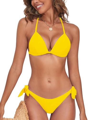 NLAND Bikiniset för kvinnor, triangel rygglös bikiniöverdel, stringkalsonger, baddräkter, justerbar tvådelad baddräkt, brasiliansk badmode