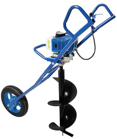 panfudongk Jordborr, handborr, borrmaskin, golvborr, stapelborr, motorborr, borrmaskin, perfekt för trädgårdsväxt, stolpinstallation med motoreffekt 1,46 kW, slagvolym 52 cm (blå)