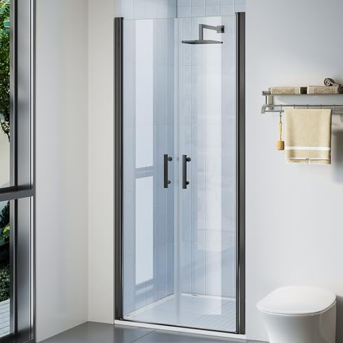 42 W ×72 H Frameless Pivot Shower Door, Pivot Swing Shower Glass Door, 1/4(6mm) SGCC Clear Tempered Glass Shower Door,Matte Black