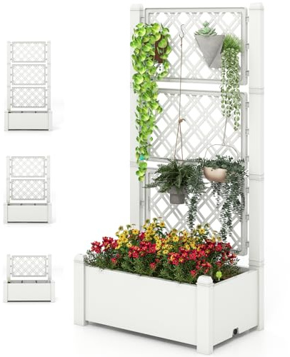 Fioriera da giardino regolabile con sistema di auto-irrigazione e indicatore del livello dell'acqua, aiuola rialzata rialzata per piante rampicanti, verdure ed erbe aromatiche
